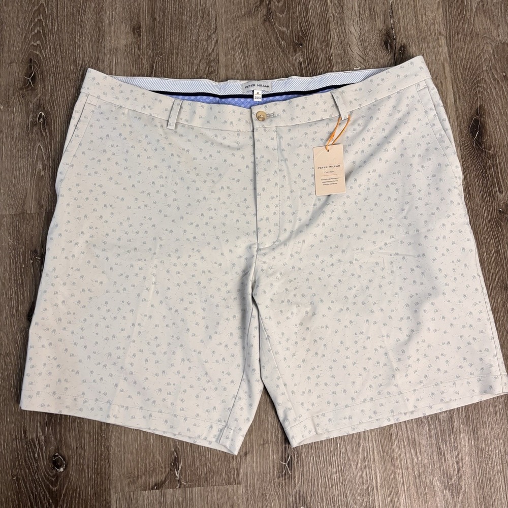 Peter Millar Crown Sport‎ 42 Salem 9" Shorts Golf Carts Print British Grey NEW